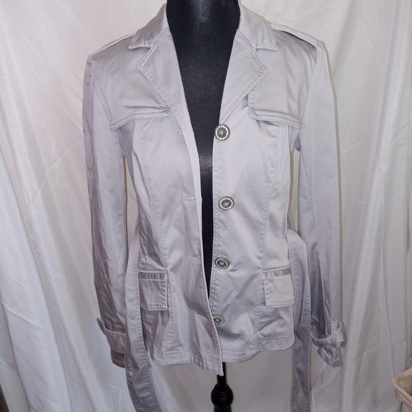 NWT White House Black Market Casual Short Chrome Color Trench Jacket Size 00 - Picture 12 of 16
